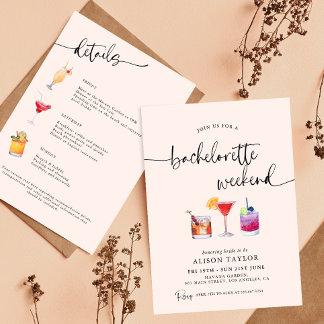 Cocktail Bachelorette Weekend Party Calligraphy Invitation