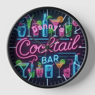 Cocktail Bar Clock Neon Personalised Mancave Den