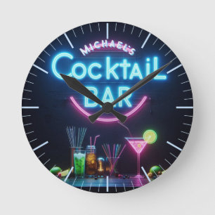 Cocktail Bar Clock Neon Personalised Mancave Den