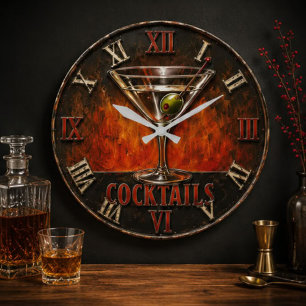 Cocktail Bar Decor Large Clock