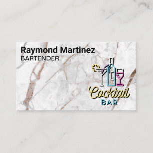 Cocktail Bar Logo   White Marble Business Card