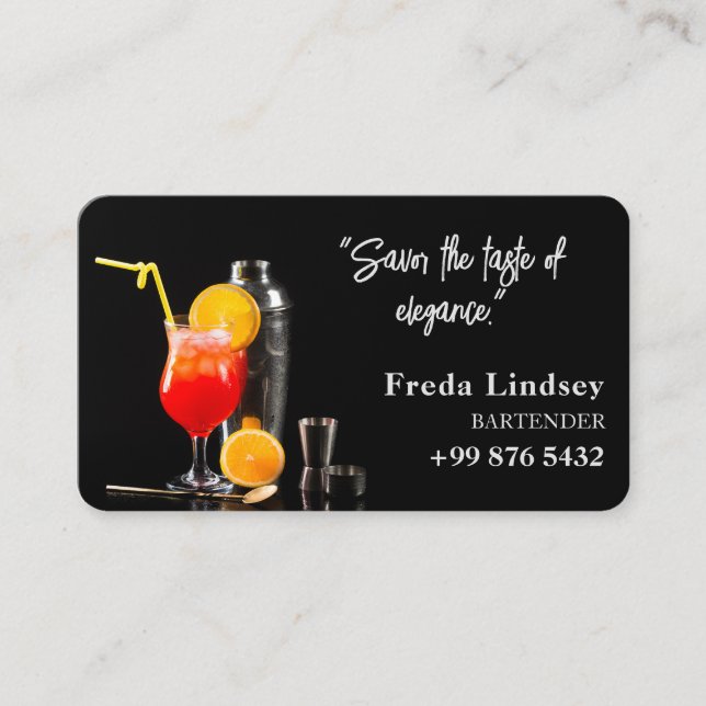 Cocktail bartender Professional | Modern Black Bus Business Card (Front)