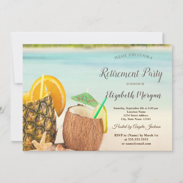 Cocktail Beach Seashells Retirement Party   Invitation (Front)