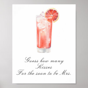 Cocktail bridal shower - How many kisses game Poster