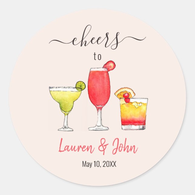 Cocktail Bridal shower pink Classic Round Sticker (Front)