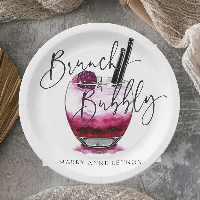 Cocktail Brunch and Bubbly Napkins Paper Plate (Creator Uploaded)