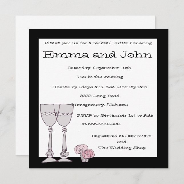 Cocktail Buffet Invitation in Black and White (Front/Back)