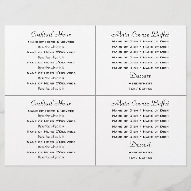Cocktail buffet wedding menu template (Front)