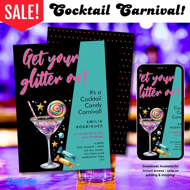 Cocktail Candy Carnival Birthday Bachelorette Fun Invitation (Creator Uploaded)