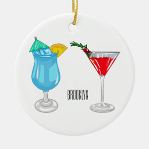Cocktail cartoon illustration ceramic ornament