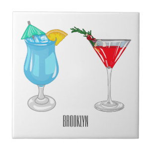 Cocktail cartoon illustration ceramic tile