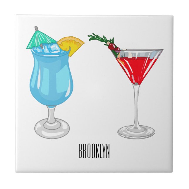 Cocktail cartoon illustration ceramic tile (Front)