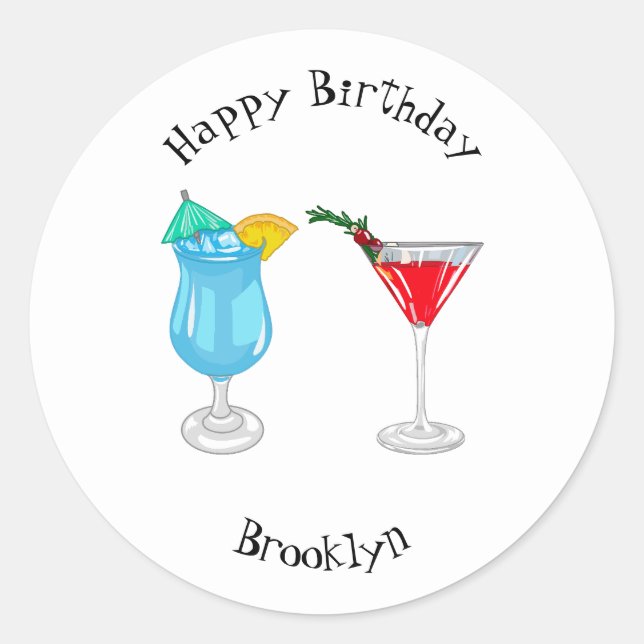 Cocktail cartoon illustration classic round sticker (Front)