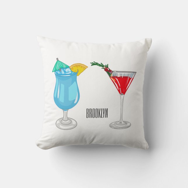 Cocktail cartoon illustration  cushion (Front)