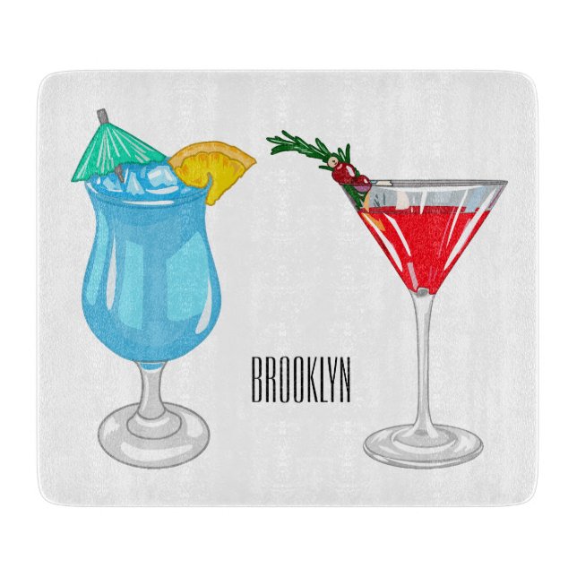 Cocktail cartoon illustration cutting board (Front)