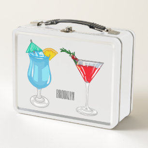 Cocktail cartoon illustration metal lunch box