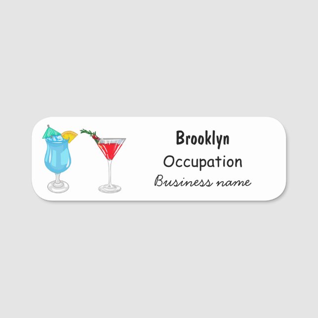 Cocktail cartoon illustration name tag (Front)