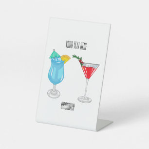 Cocktail cartoon illustration pedestal sign