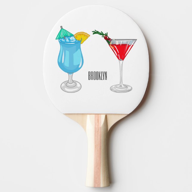 Cocktail cartoon illustration  ping pong paddle (Front)