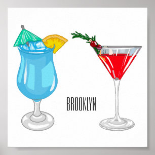 Cocktail cartoon illustration  poster