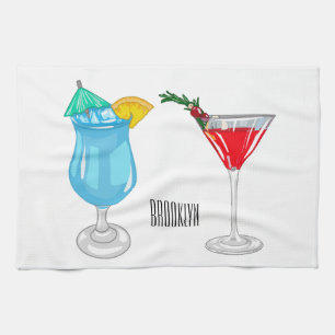 Cocktail cartoon illustration tea towel