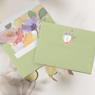 Cocktail Citrus Watercolor Floral Wedding Monogram Envelope