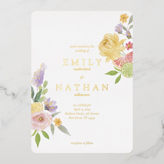 Cocktail Citrus Wedding Watercolor Floral Paradise (Front)