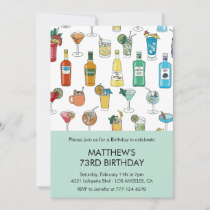 Cocktail Colourful Drinks Champagne 73rd birthday Invitation