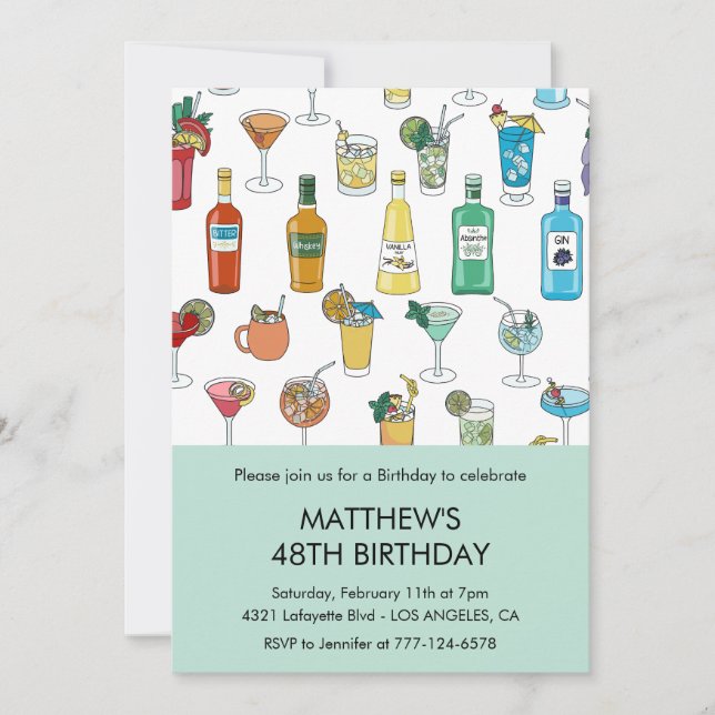 Cocktail Colourful Drinks Champgne 48th birthday Invitation (Front)