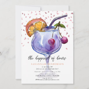 Cocktail Confetti Happy Hour 50th Birthday Party Invitation