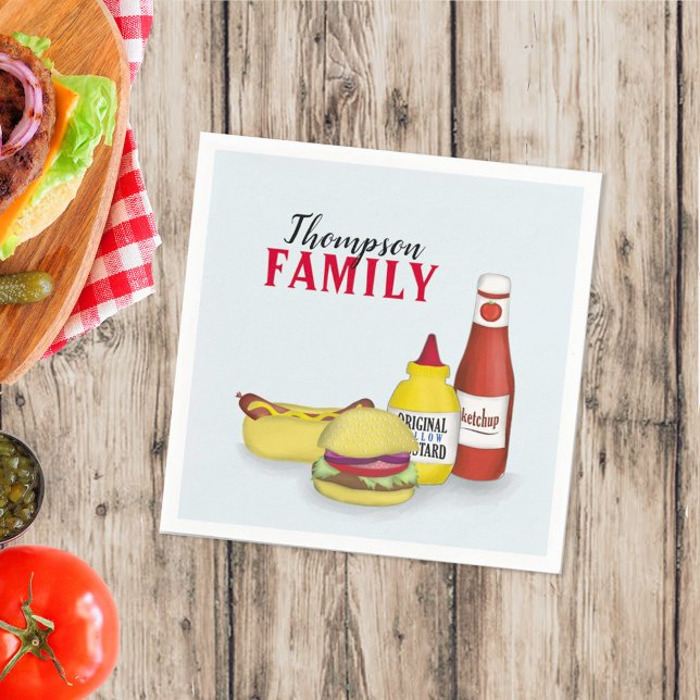 Cocktail Cute Summer Hamburger and Hotdogs Custom Napkin (Creator Uploaded)