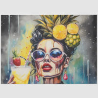 Cocktail Cuties - Pina Colada Girl Decoupage