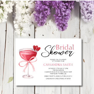 Cocktail Drink Chic Pink Bow Bridal Shower  Invitation