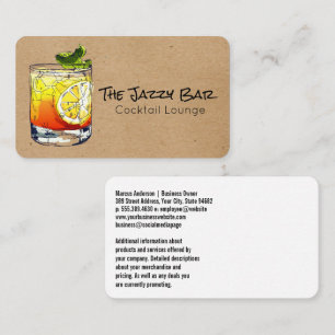 Cocktail Drink Illustration   Lounge Bar Business Card