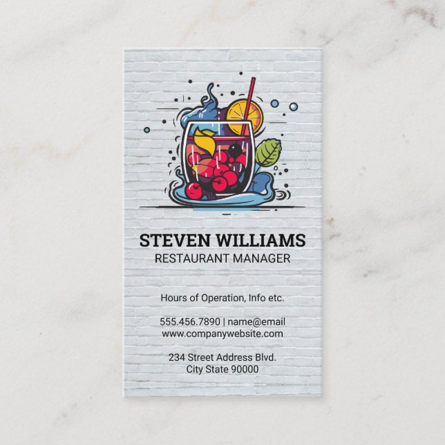 Cocktail Drink Illustration | Restaurant Business Card (Front)