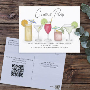 Cocktail Drink QR Code Party Website Pre Addressed Postcard