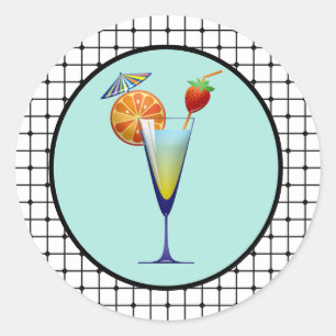 Cocktail Drinks Bar in Turquoise with Grid Design Classic Round Sticker