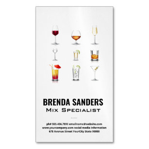 Cocktail Drinks   Bartender Magnetic Business Card