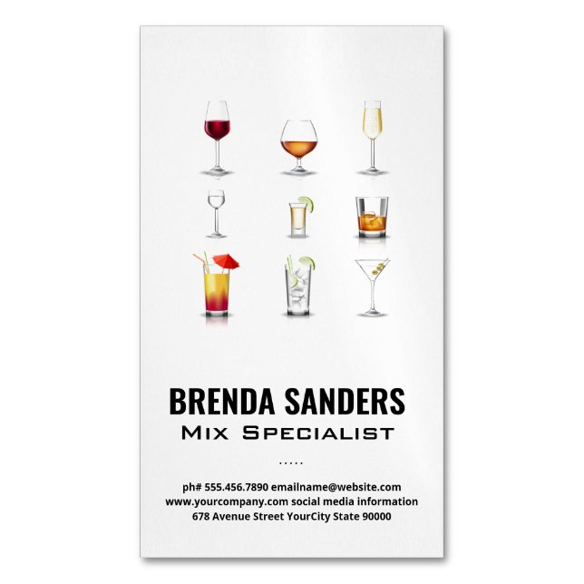 Cocktail Drinks | Bartender Magnetic Business Card (Front Vertical)