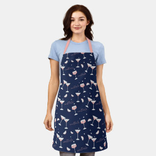 Cocktail Drinks Glasses & Lemon Slices Navy Patten Apron