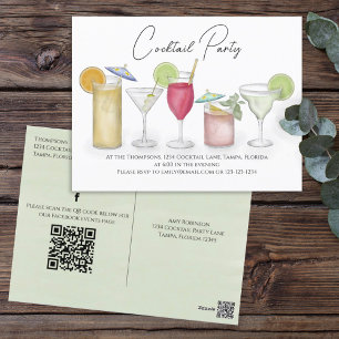 Cocktail Drinks QR Code Social Media Pre Addressed Postcard