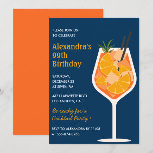 Cocktail Elegant Navy blue 99th birthday Invitation