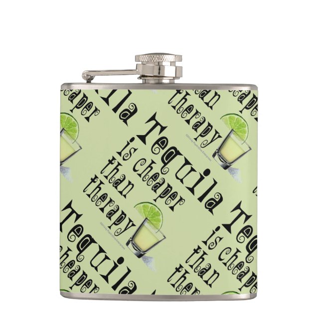 COCKTAIL FLASK - TEQUILA, CHEAPER THAN THERAPY (Front)
