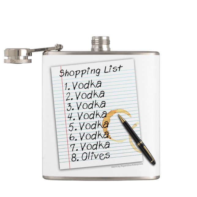 COCKTAIL FLASK, VODKA SHOPPING LSIT HIP FLASK (Opened)