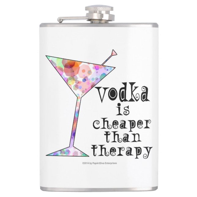 COCKTAIL FLASKS, VODKA IS CHEAPER THAN THERAPY HIP FLASK (Front)