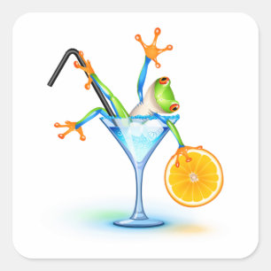 Cocktail Frog Square Sticker