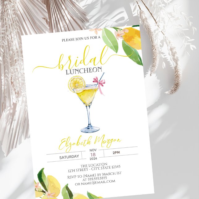 Cocktail Glass Lemon Bridal Luncheon Invitation (Creator Uploaded)