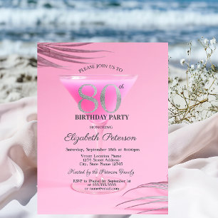 Cocktail Glass Pink 80th Birthday   Invitation