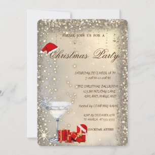 Cocktail Glass Santa Hat Presents Christmas Party Invitation