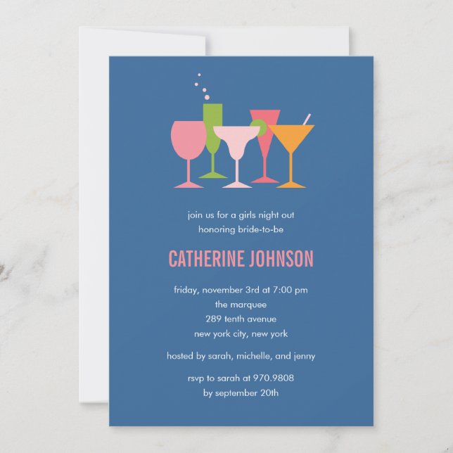 Cocktail Glasses Bachelorette/Bridal Shower Invite (Front)